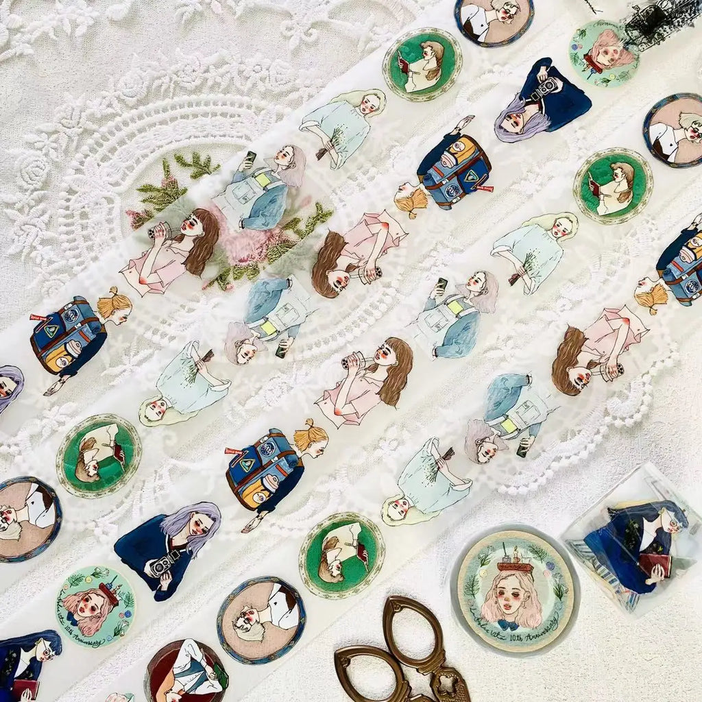 1 Loop Lovely Bon Voyage Life Is Beautiful Girl Washi PET Tape Planner DIY Scrapbooking Decorative Plan Sticker