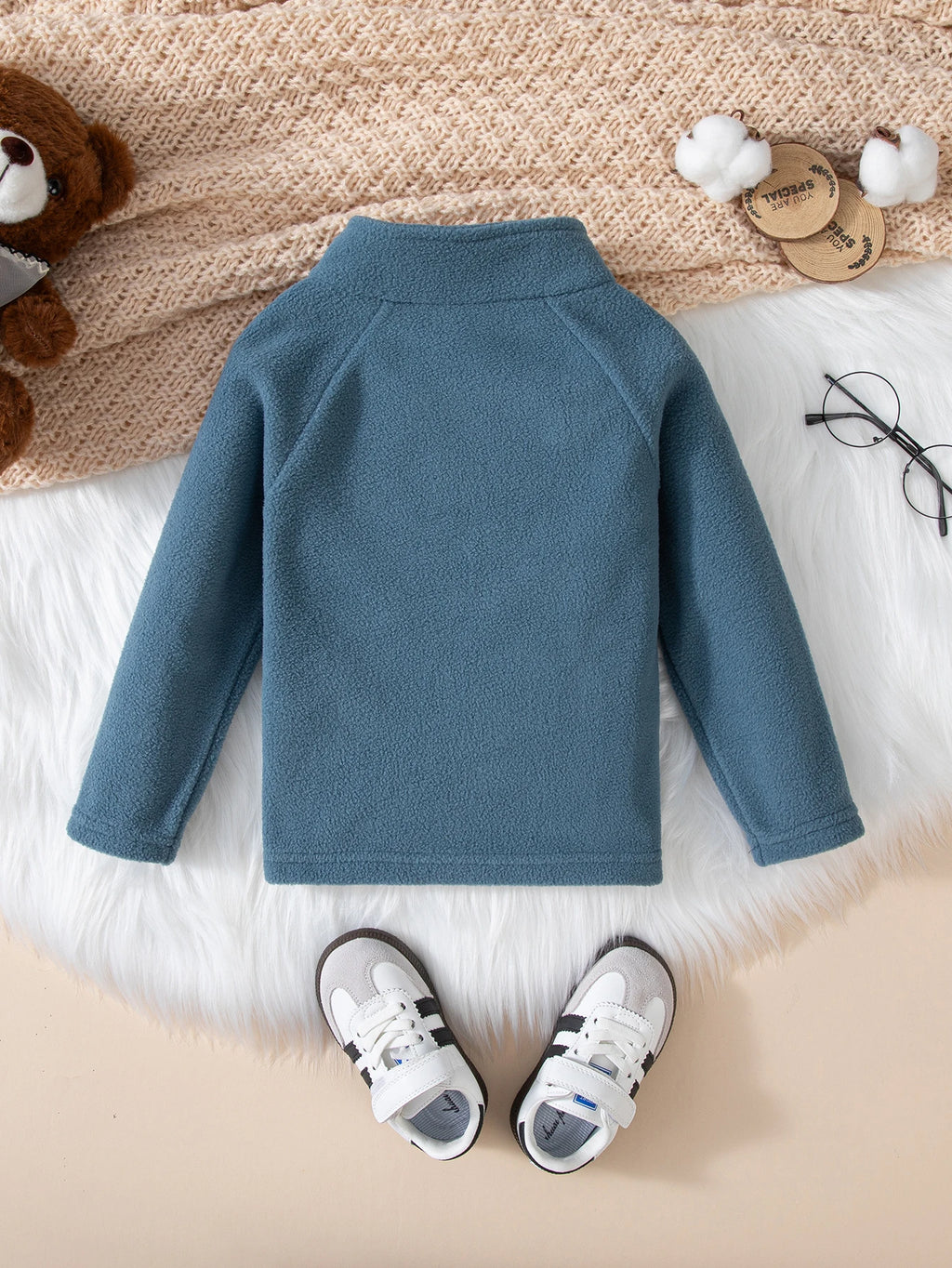 Girls Boys Autumn Winter New Hoodie Warm Leisure Tops Zipper Pullover Solid Color Long Sleeve Stand Collar Design  