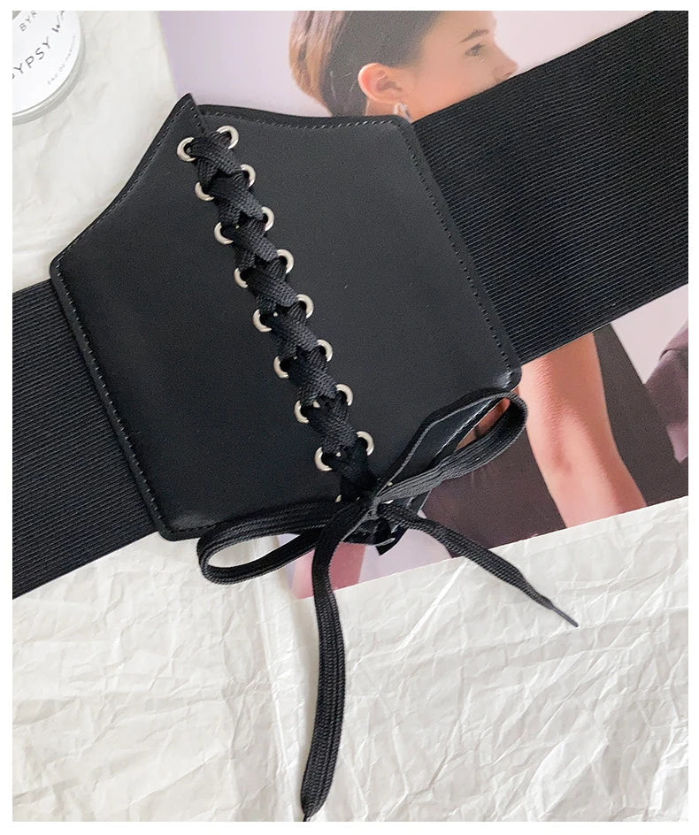 Court-style retro slimming tie-waist corset women's versatile elastic adjustable wide waist belt simple matching skirt decorativ
