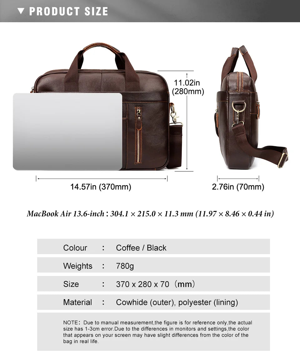 HUMERPAUL Men's Briefcase Bag Top Layer Leather Handcrafted Laptop Bag with Multiple Compartments Business Shoulder Messenger