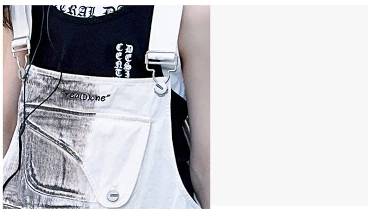 Child Stylish Denim Jumpsuit Dungarees with Drawings for Girl High Fashion Streetwear Suspender Overall Kids Colored Strap Jeans