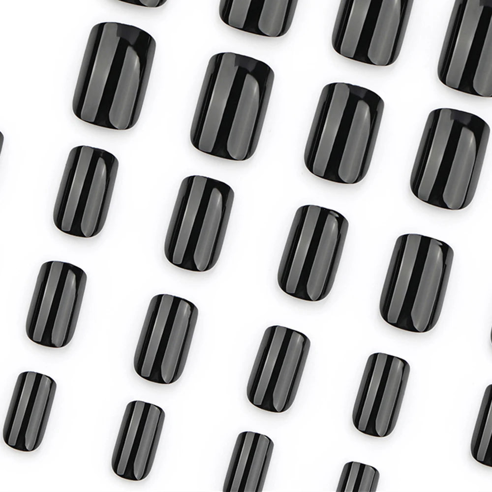 120pcs Glossy Short Square False Nails Black/White Full Cover Simple Press On Nails Tips Artificial Fingernail Extend Fake Nails