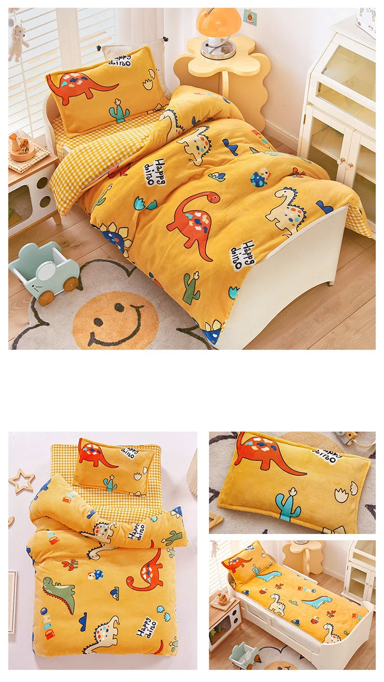 Baby Cartoon Print Bedding Set Duvet Covers Pillowcases Set Autumn Winter Warm Suede Bedclothes Bed Linen CP29