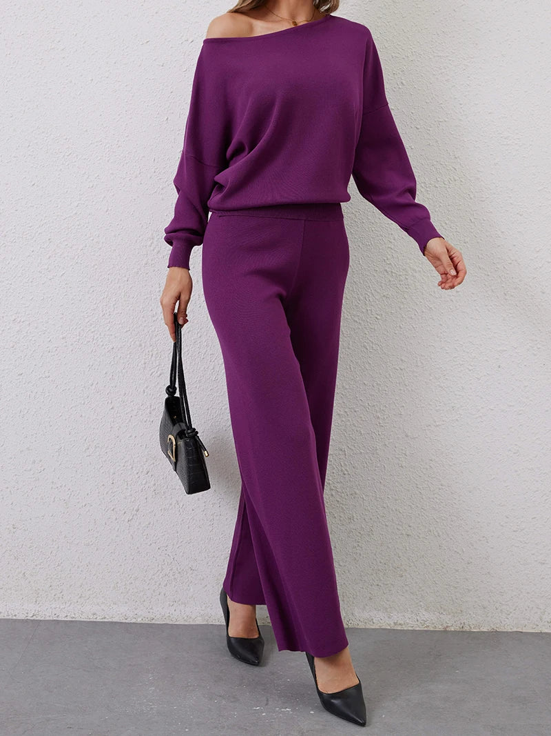 Elegant Winter Knit Pants Set Woman Sexy Loungewear 2 Piece Sweater Matching Sets Women Casual Knitted Two Piece Sets Women 2024
