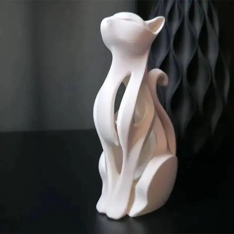 Modern Art Cat Statue 3D Printing Minimalist Home Decor Figurine Elegant Sitting Kitten Sculpture Desktop Ornament