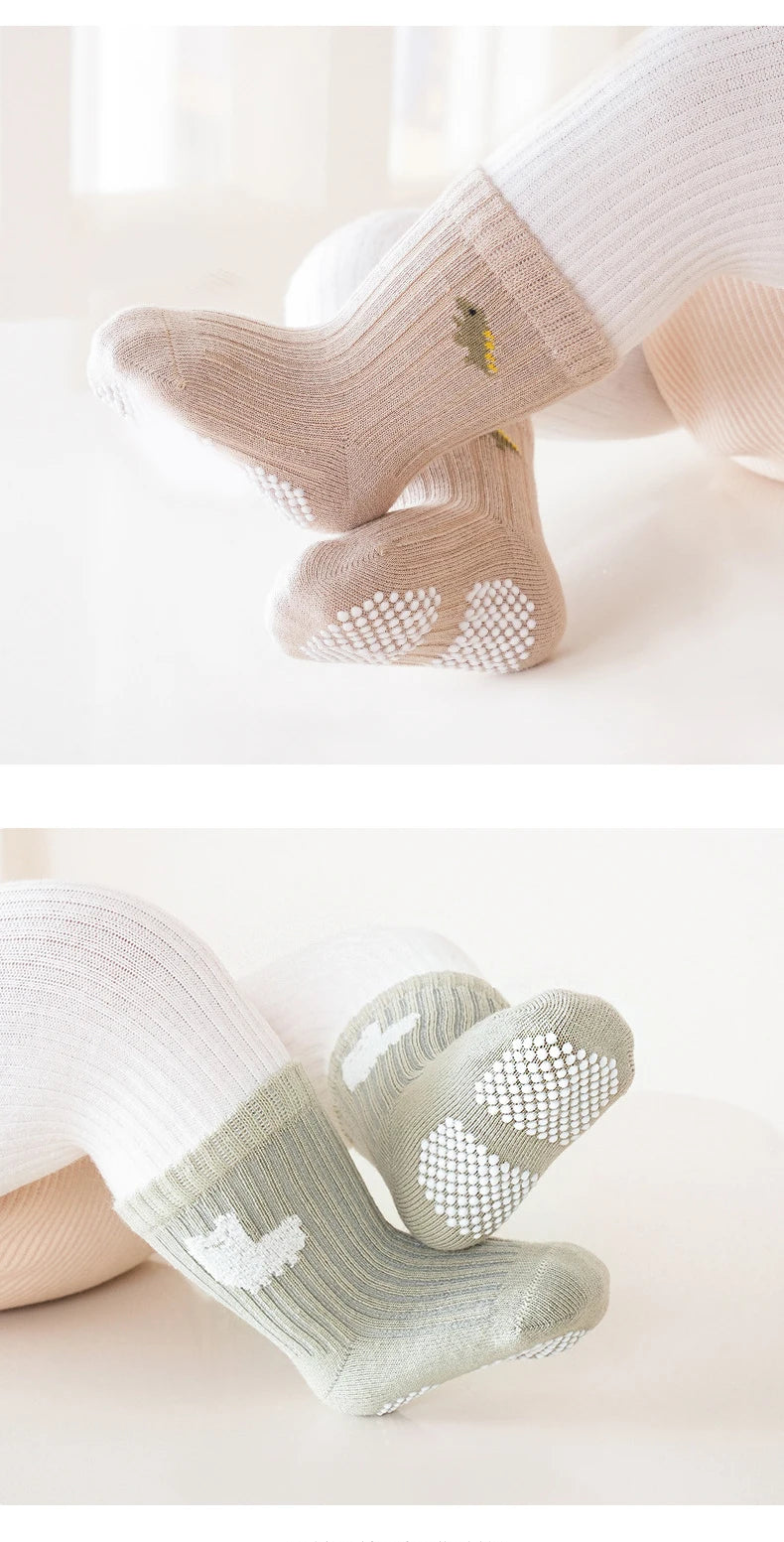 3 Pairs/lot Four Seasons Toddler Baby Anti-slip Socks for Newborns Cute Solid Color Cotton Non Slip Boys Girls Floor Socks 0-8Y