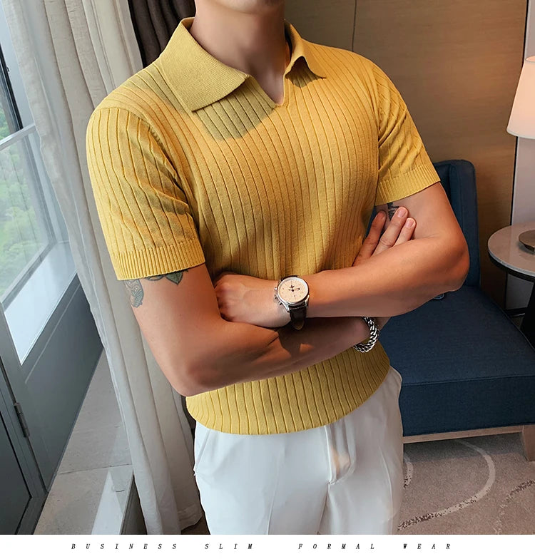 2021Top Grade New Summer Mens Polo Shirts With Short Sleeve Turn Down Collar Casual Knit Solid Colo Tops Fashions Men Clothing