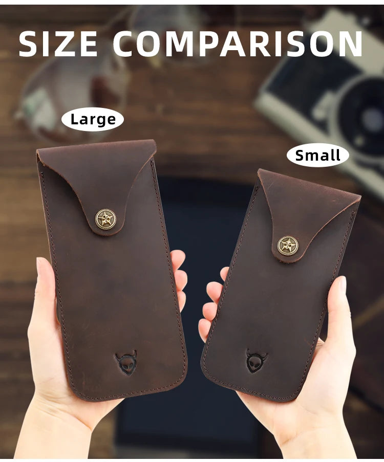 Solid Color Genuine Leather Reading Glasses Bag Case Handmade Leather Sunglasses Pouch Simple Eyewear Storage Pocket Accessories