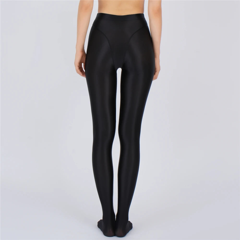 Sexy Women Thin Sheer See Through High Waist Sexy Tight Silk Shiny Pencil Pant Oil Glossy Candy Color Yoga Leggings Pants