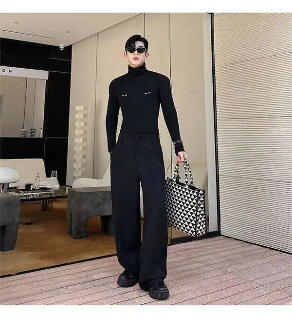 IEFB Men's Suit Pants Solid Color Niche Design Korean Style Casual Straight Elastic Waist Versatile Trousers 2023 New 9C2269