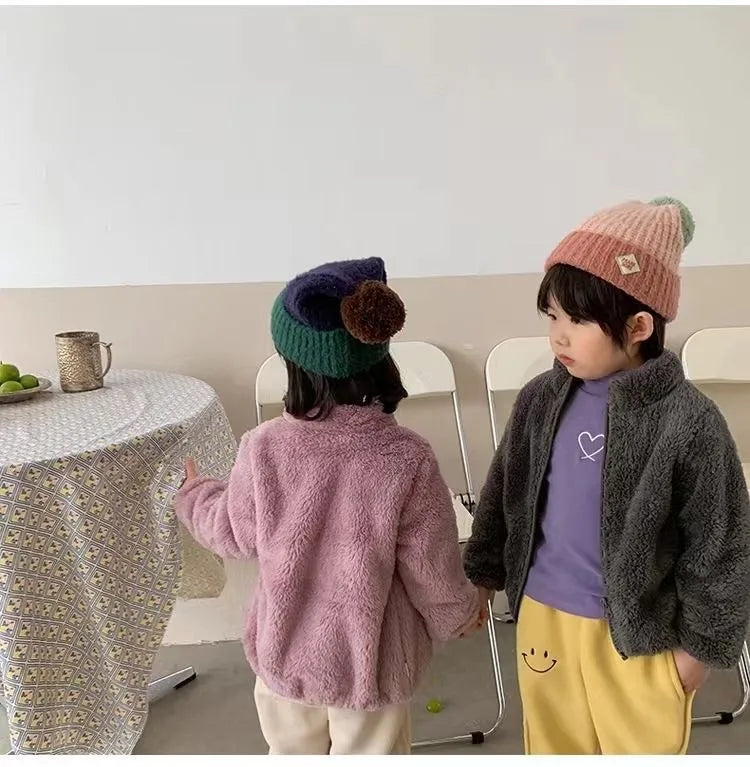 Jungen Mädchen Einfarbige Oberbekleidung Neuer Stil Mode Lässige Plüschmäntel Einfache Mode Kleidung Lässige Herbst Winter Jacke für Kinder