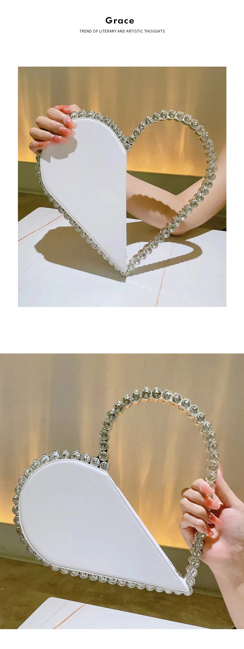 Mini Heart Shape Evening Bag Trendy Wedding Clutch Purse Women's Elegant Handbags For Party Prom