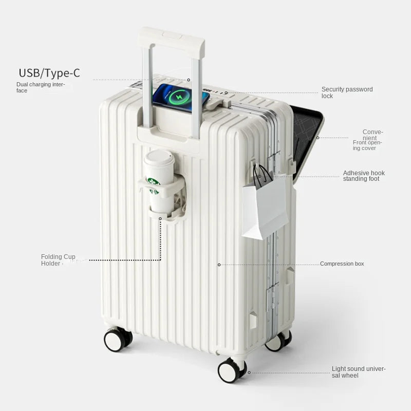 2025 Neuer multifunktionaler Koffer mit Frontöffnung Laptoptasche Damen 20-28 Zoll Bordtrolley Herren Reisekoffer