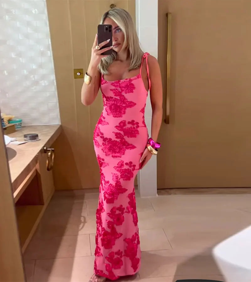 GACVGA Mesh Flare Sleeve Elegant Mini Dress For Women 3D Flower Slim Backless Sexy Bodycon Party Club Dress