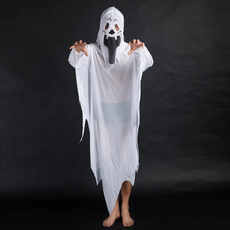 Halloween White Ghost Costume Spooky Spirit Outfit for Haunted House Costume Party Night Parade Festival Theme Event Dress Up