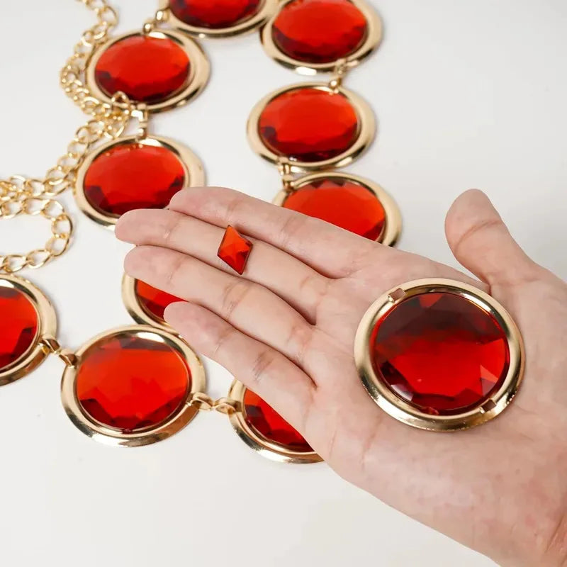Red Gem Waist Belt Cosplay Stone Chain Western Belt Adjustable Halloween Rhinestone Belt Costume Accessories for Props