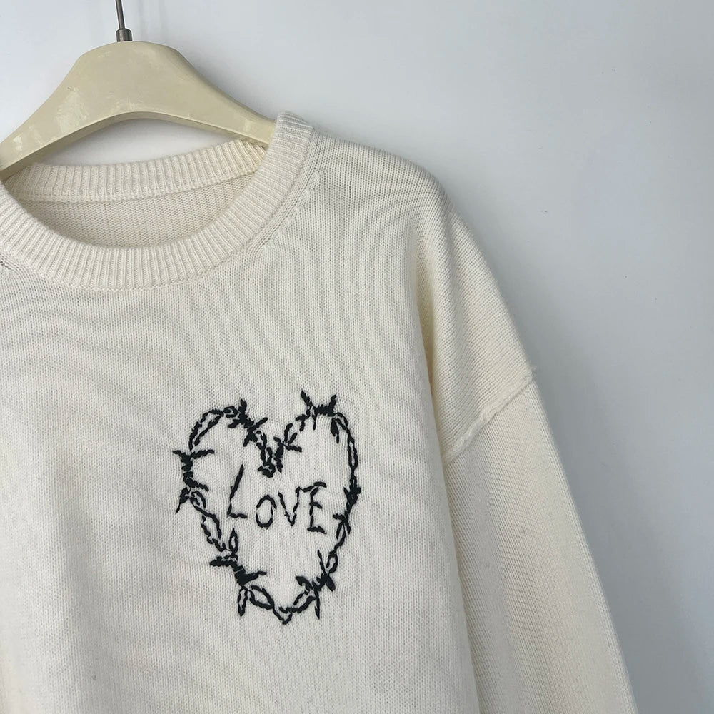 Rowan M538 Letter Jacquard Knit Pullover Winter O-Neck Long Sleeve Buttons Female Sweater Classic Casual Lady Top 2026