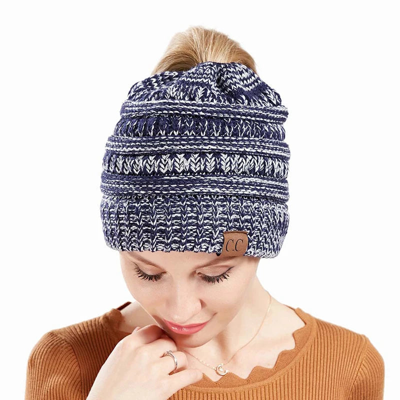 New Outdoor Warm Winter Woolen HatsAcrylic Open Horsetail HatsCold-Resistant High Ponytail Hats for Men and Women