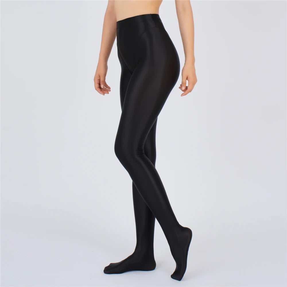 Sexy Women Thin Sheer See Through High Waist Sexy Tight Silk Shiny Pencil Pant Oil Glossy Candy Color Yoga Leggings Pants