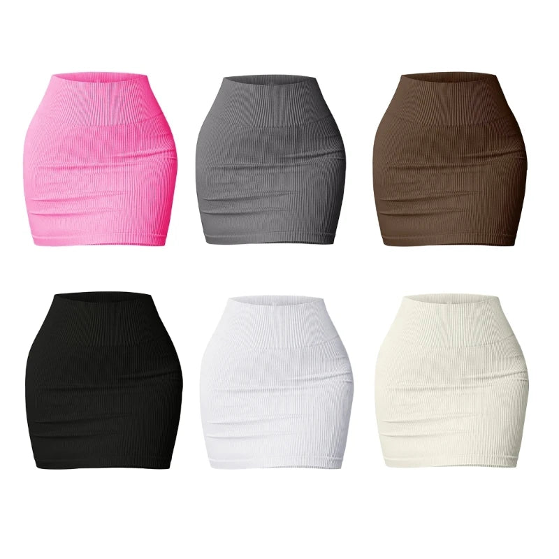 Ribbed Knit Mini Pencil Skirt for Women Above Knee Basic Short Bodycon Skirt Casual Summer Mini Short Skirt Streetwear