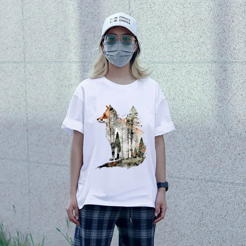 Landscape Animals Patches On Clothes Wolf Tiger fox Sticker Clothes Decoration Diy Accessory Print On T-Shirt Iron On Patch
