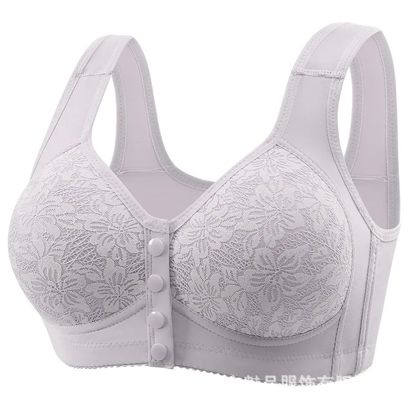 Fashion Printed Front Opening Buckle Gathering Anti Sagging Beautiful Back Bra Ice Silk Seamless Breathable No Steel Ring Bra