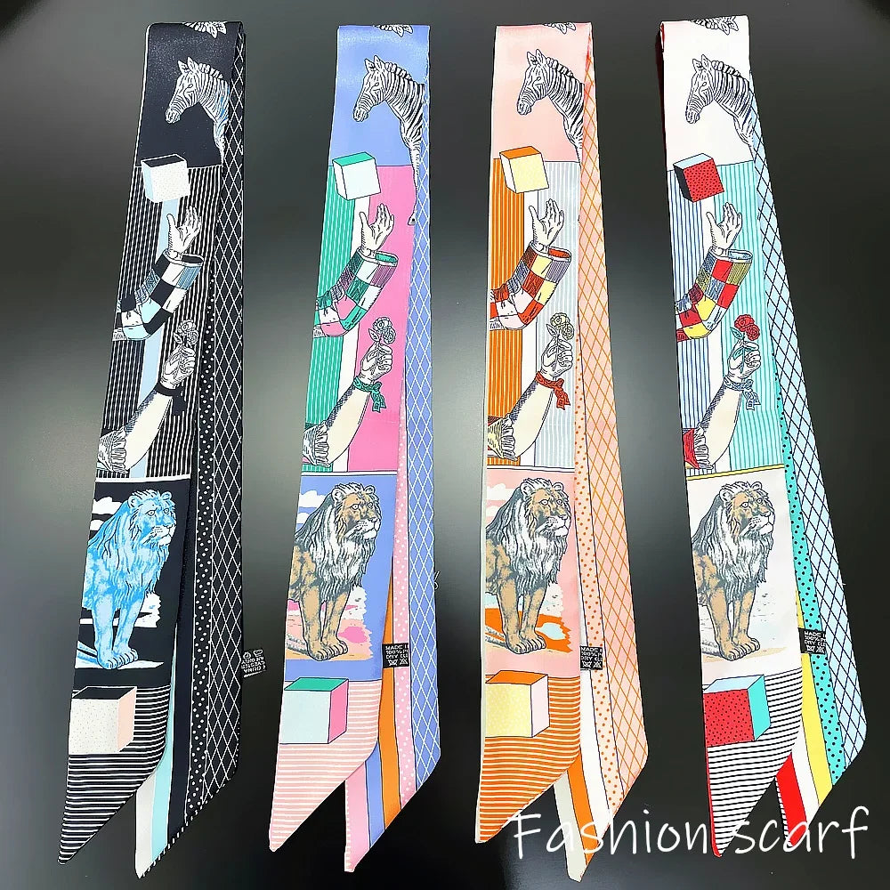 Korean Fashion New Women's Twill Decorative Ribbon Small Scarf Binding Bag Handle Ribbon Hair Band Small Scarf Headband Lion