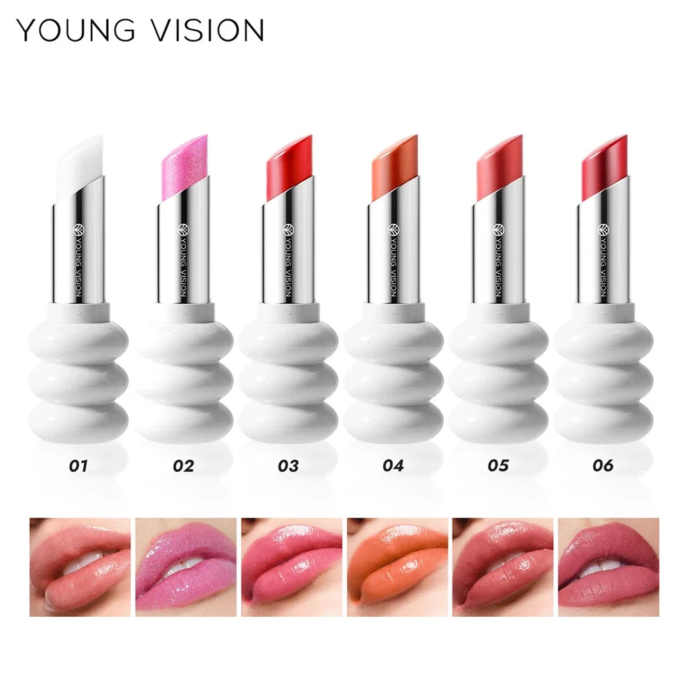YOUNG VISION 6 Farben Feiner Schimmer Pflegender Leichter Lippenstift Lang anhaltende Farben Leicht aufzutragender feuchtigkeitsspendender Lippenstift