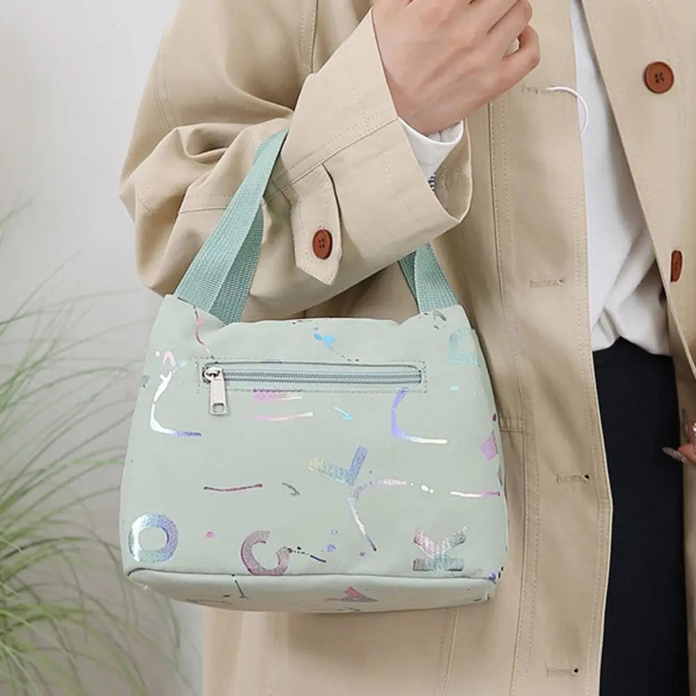 New Bronzing Printing Handbag Oxford Cloth Waterproof Tote Bags Large Capacity Lunch Bag Simple Versatile Shopping Handbag