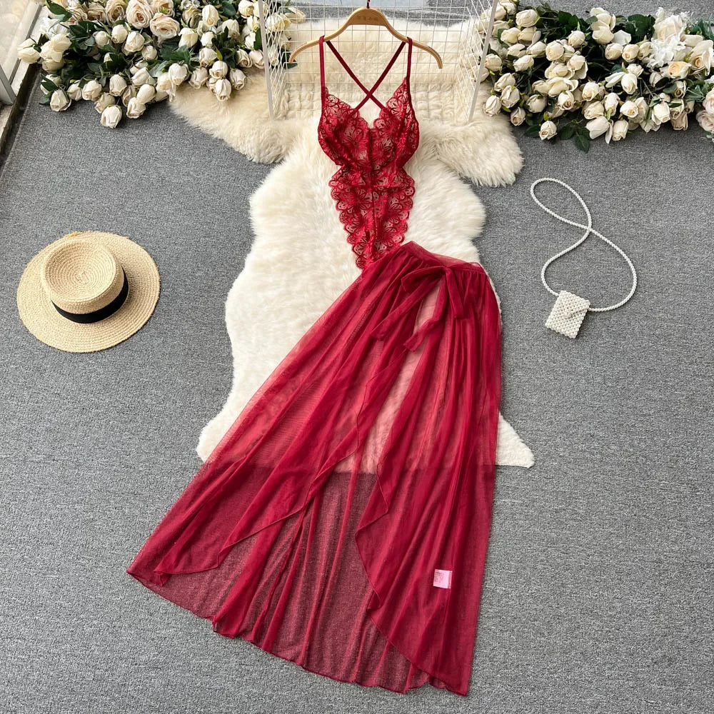 Sexy Cute Sweet Lace Backless Jumpsuit Women Slim Fit Bodysuit Girl Strap Bow knot Cosplay Hot Sweet Bow Ribbon Lingerie Dress