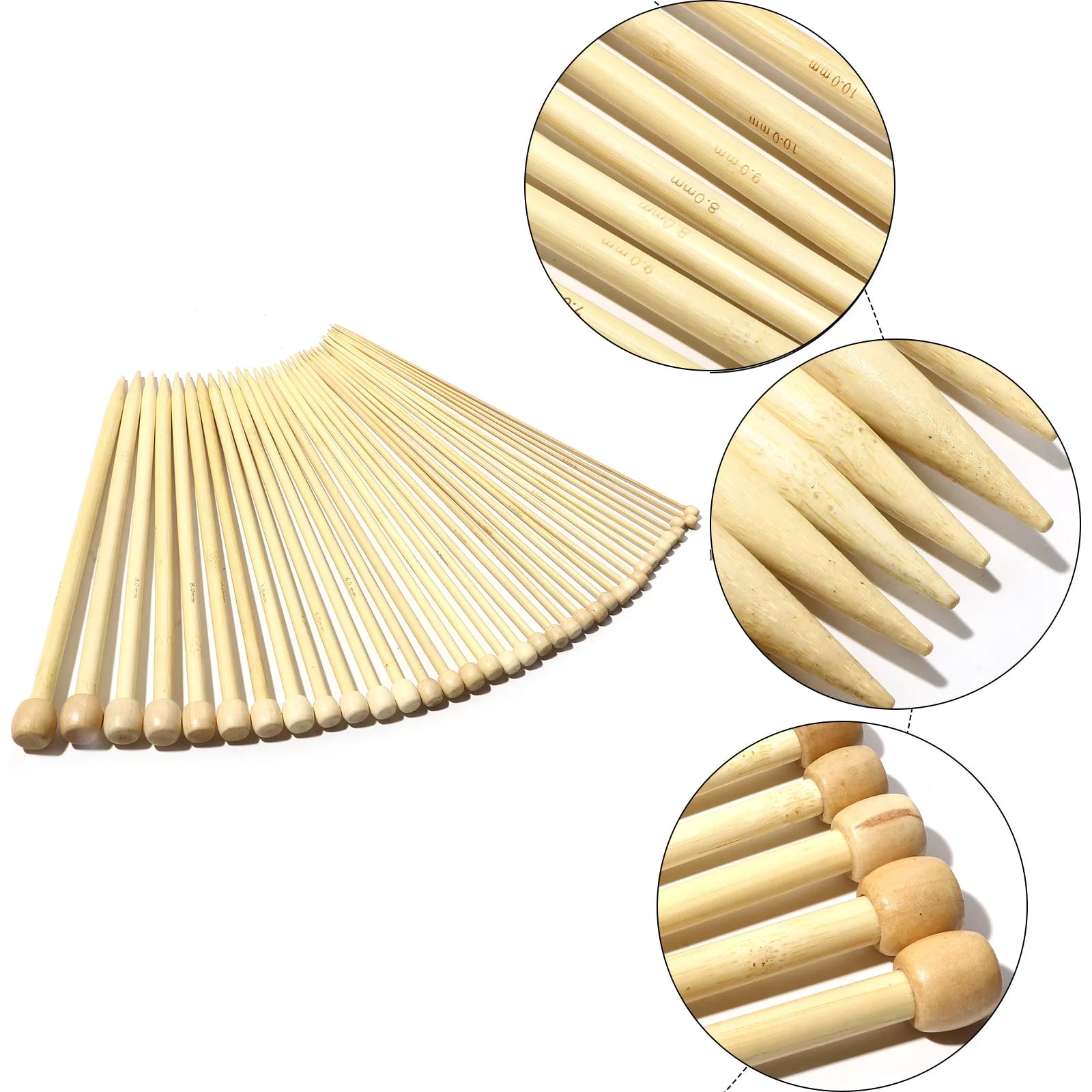 5pcs Bamboo Single Pointed Knitting Needles Women Natural Knitting Crochet Supplies for Beginners Handmade 25cm(9 7/8") long