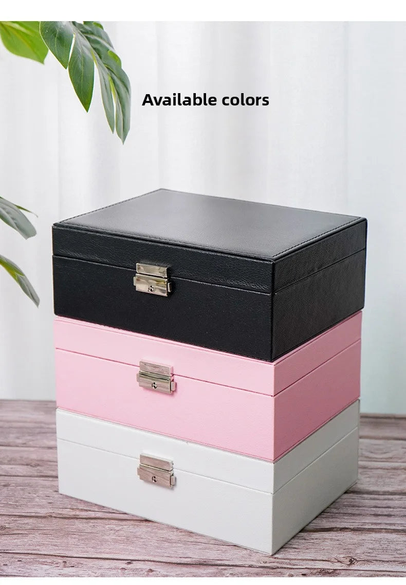 VANSIHO Großvolumige, umweltfreundliche PU-Leder-Schmuckschatulle mit doppelter Schicht und tragbare Aufbewahrungsbox für Make-up-Accessoires für Damen