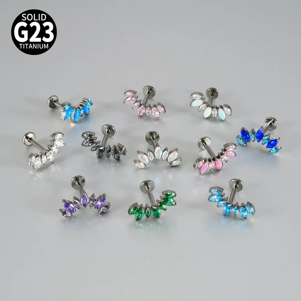 1PC G23 Titanium 7 Marquis Zircon Labret Lip Ring Internal Thread Opal Ear Cartilage Tragus Helix Daith Body Jewelry