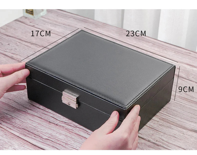 VANSIHO Großvolumige, umweltfreundliche PU-Leder-Schmuckschatulle mit doppelter Schicht und tragbare Aufbewahrungsbox für Make-up-Accessoires für Damen