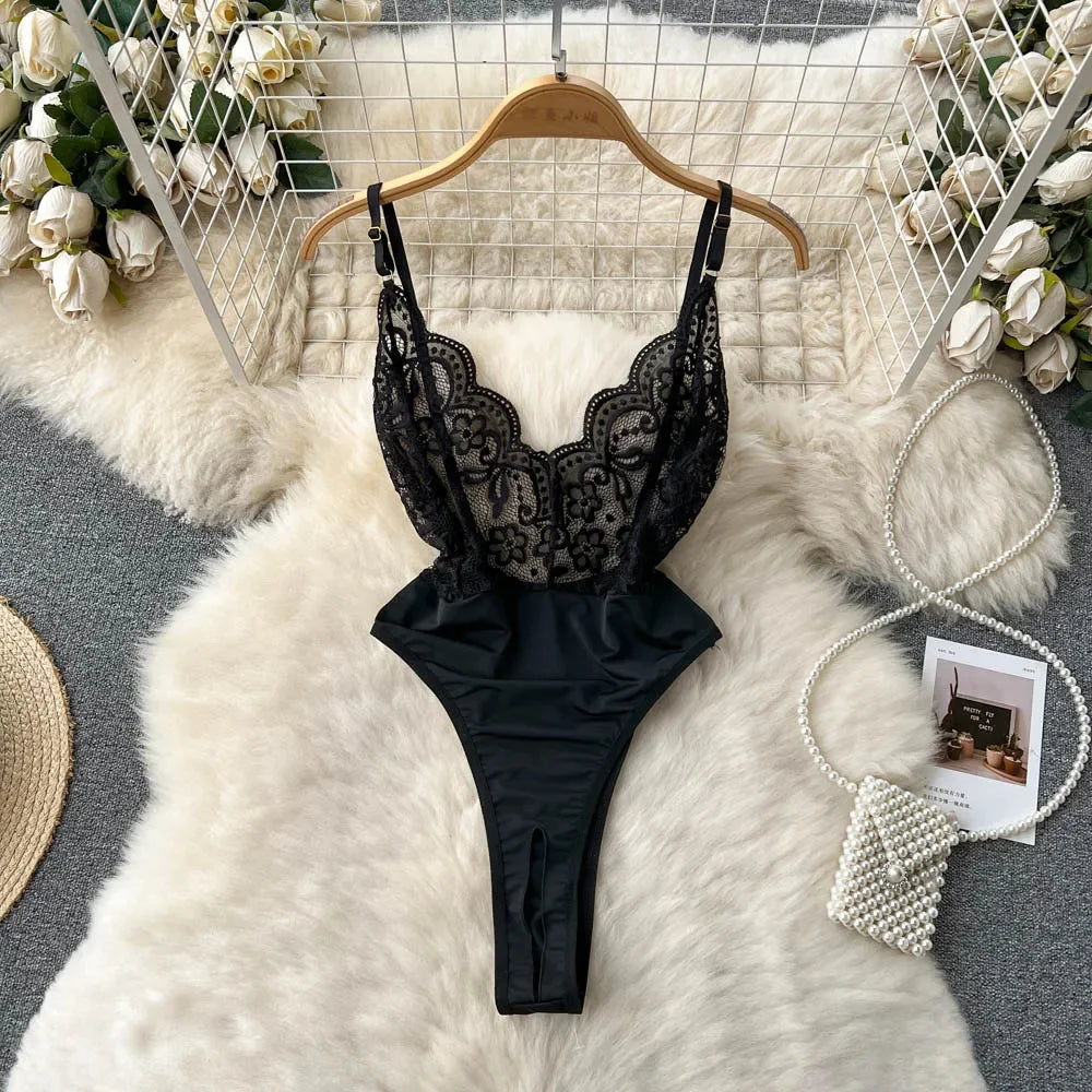 Sexy Cute Sweet Lace Backless Jumpsuit Women Slim Fit Bodysuit Girl Strap Bow knot Cosplay Hot Sweet Bow Ribbon Lingerie Dress