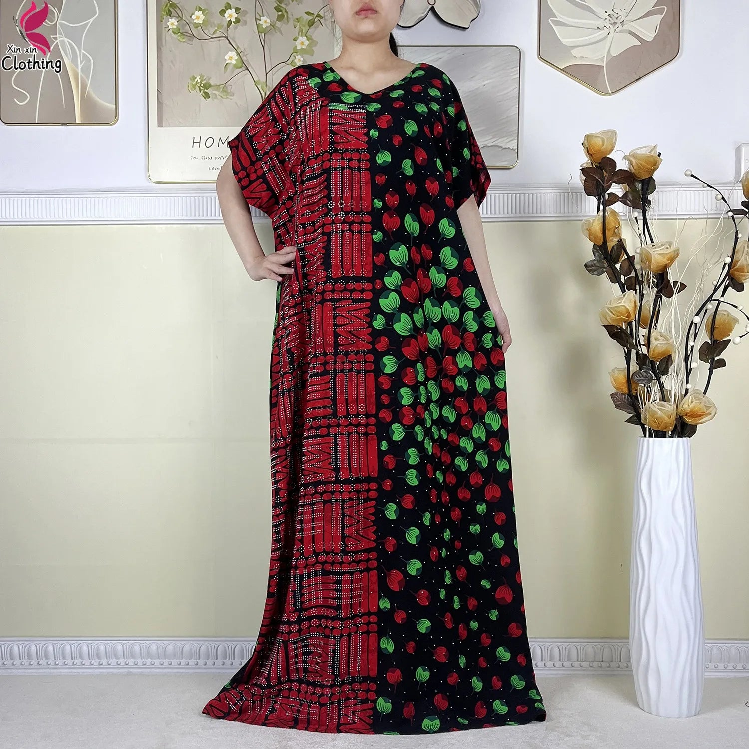 2025 New Summer Abaya Short Sleeve Dress With Big Scarf Printing Floral Loose Dress Islam Kaftan Women African Abaya Clothing