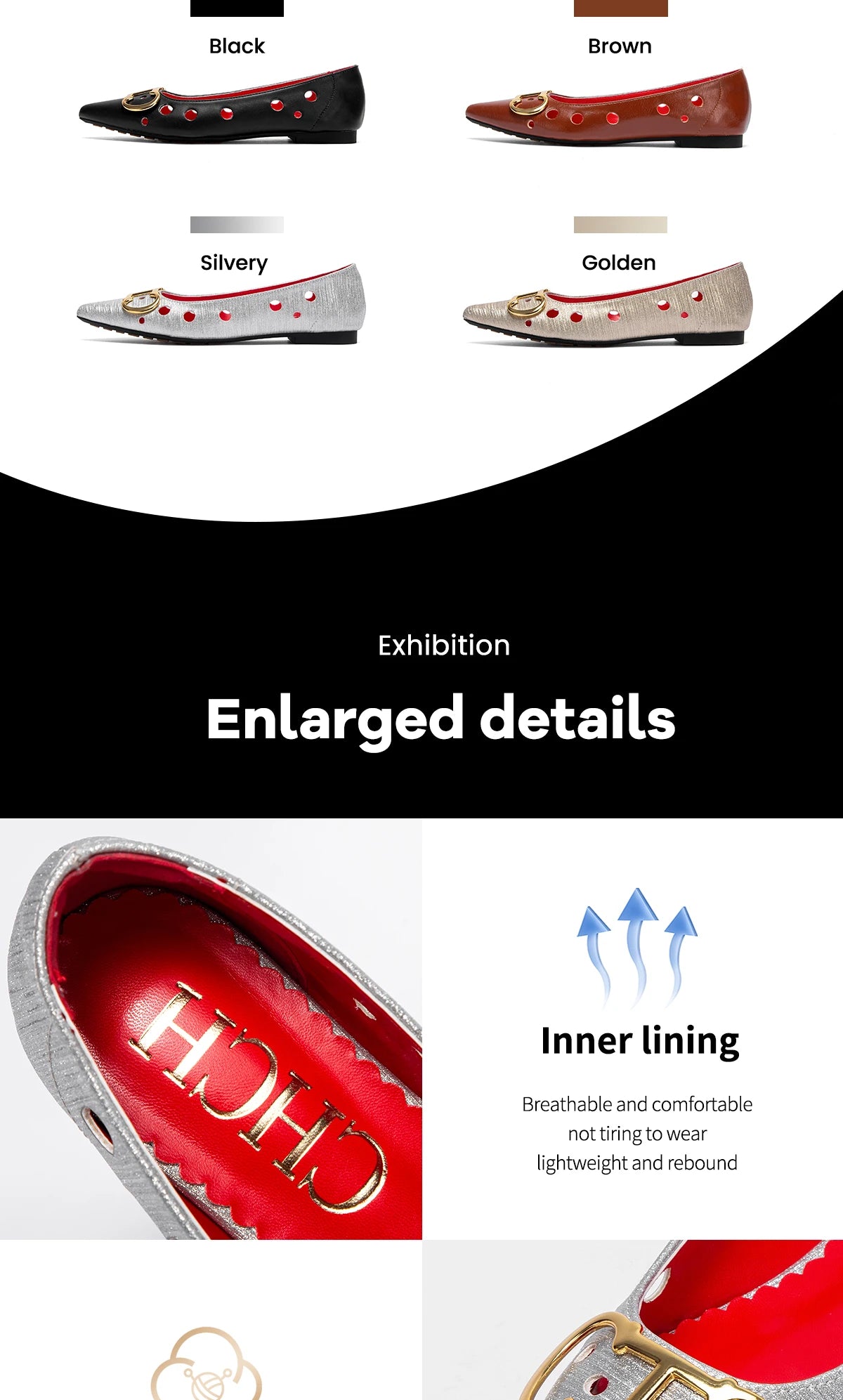 CHCH Women's Flat Shoes 2025 New Punching Design Pointed Women's Shoes Simple Anti slip