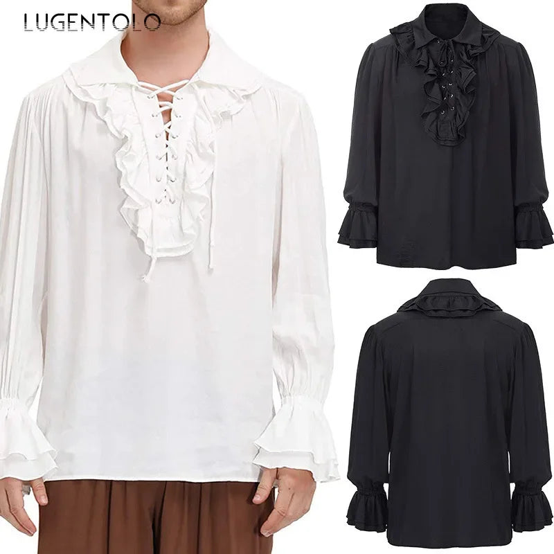 Men Medieval Steampunk Shirts Retro Casual Costume Renaissance Top New Halloween Court Party Pirate Performance Victorian Cloth