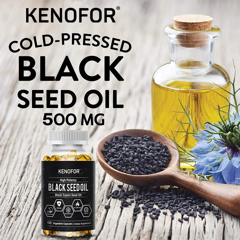 Black Seed Oil Capsules - 500mg, Black Cumin Seed Oil Supplement for Immune Function, Digestive Support, Hair & Skin Health