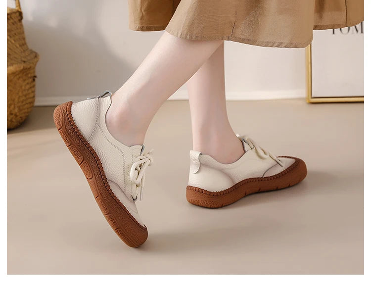 Neue handgemachte Damenschuhe aus echtem Leder, Ganzjahresschuhe, Oxfords, flache Damenschnürschuhe, gemütliche Mokassins, runde Ballerinas