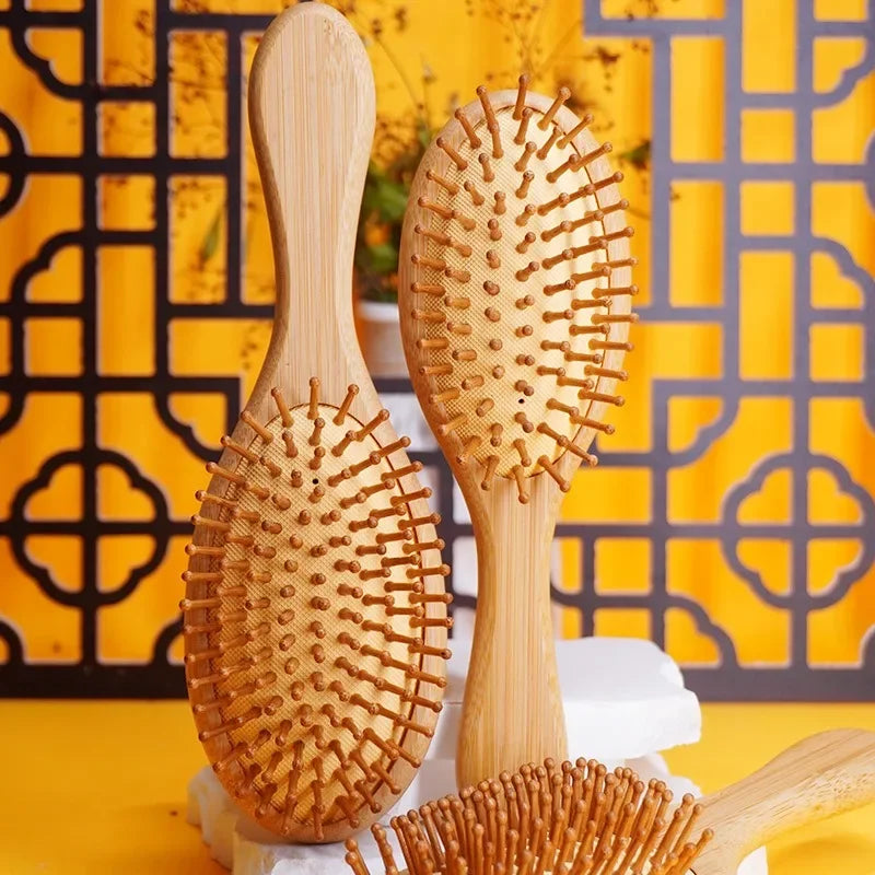 Natural Bamboo Hair Brush Comb Paddle Improve Hair Growth Anti-Static No Hair Tangle Comb Air Cushion Combs For Scalp Massage