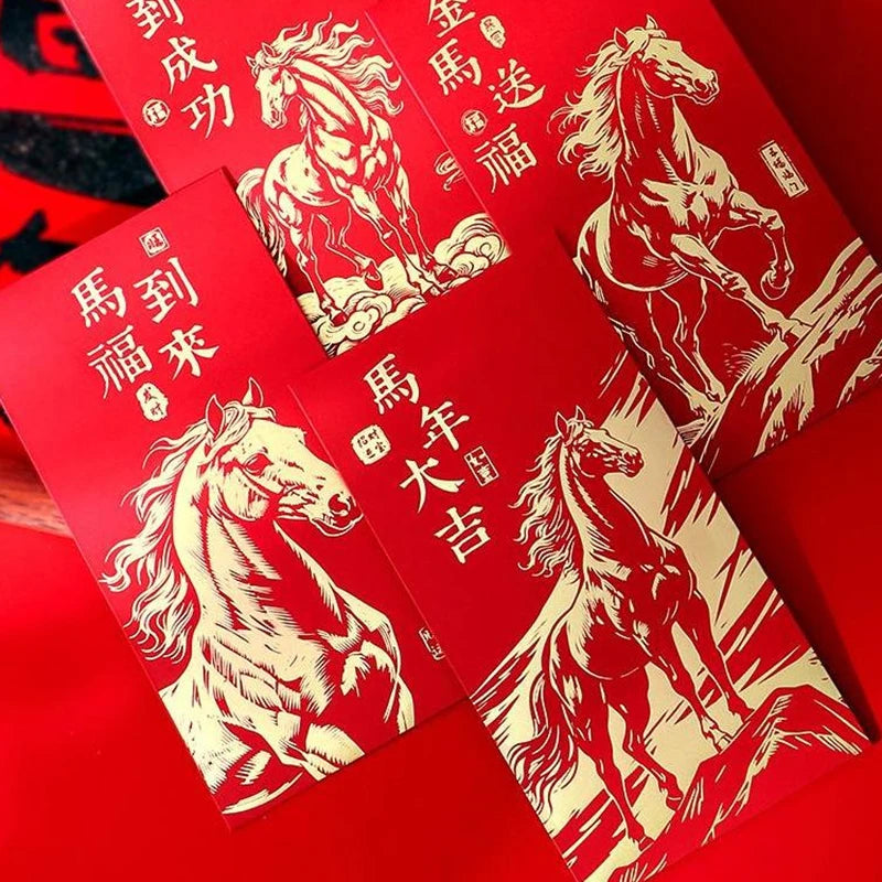 6 Pcs 2026 New Year Red Envelope Chinese Spring Festival Lucky Money Pockets Year of the Horse Lunar Year Celebration Supplies
