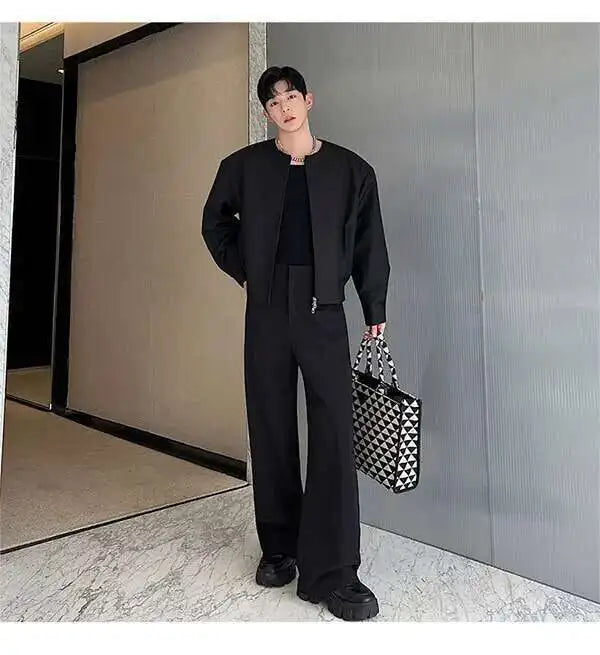 IEFB Men's Suit Pants Solid Color Niche Design Korean Style Casual Straight Elastic Waist Versatile Trousers 2023 New 9C2269