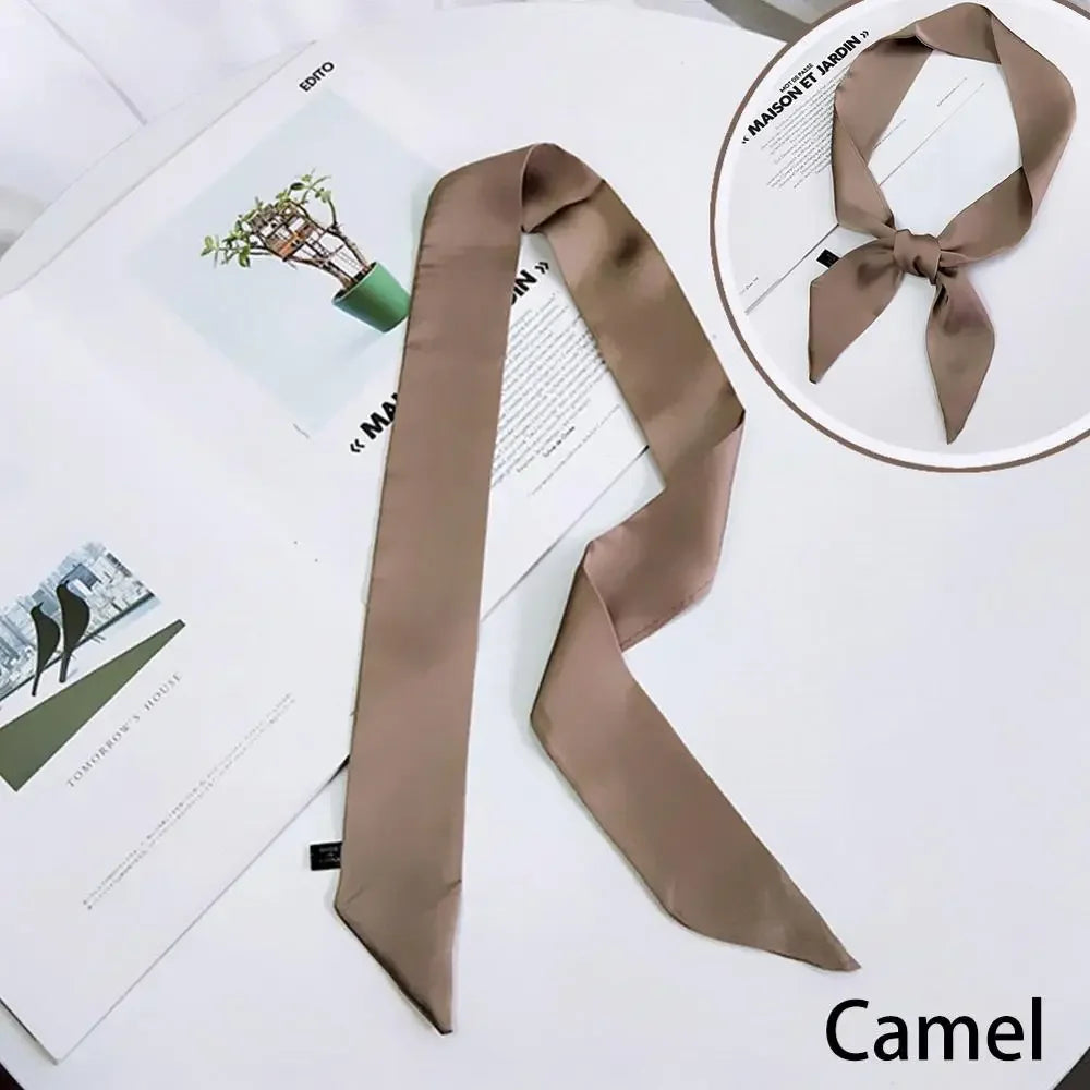 New Women Ribbon Silk Scarf Solid Beautiful Girls Hair Band Bag Handle Wraps Neckerchief  Autumn Small Neck Scarves