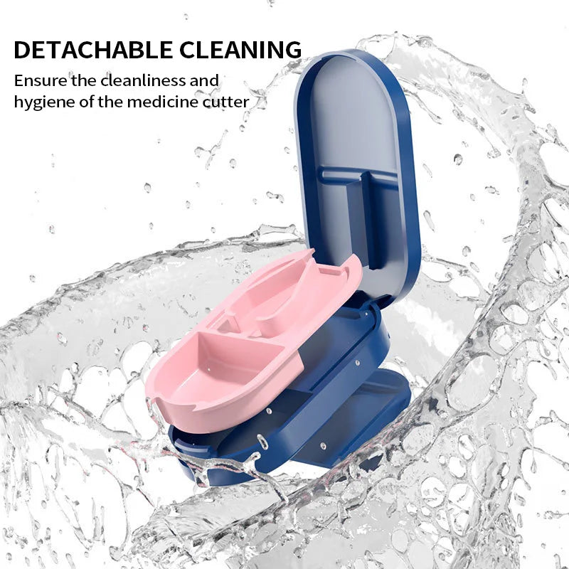 Portable Pill Splitter -2-in-1 Pill Box with Stainless Steel Blade - Suitable for Vitamin Tablets - Cutting Pills 1/2, 1/4 with