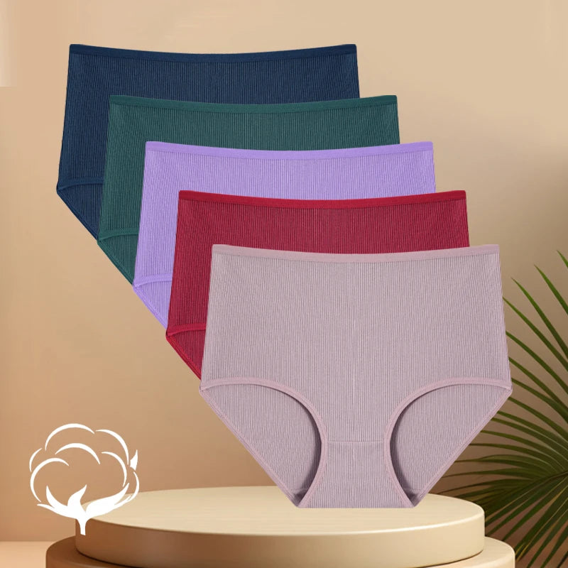 5PCS High Waist Cotton Underpants Women's Sexy Comfortable Briefs Seamless Breathable Panties Girls Stretch Soft Lingerie S-XXL