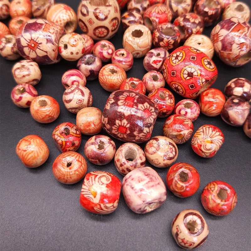 Mixed Wooden Round Loose Beads Painted Drum Wood Beads Big Hole Beads DIY Charm Bracelet Jewelry Crafts Making Accessories
