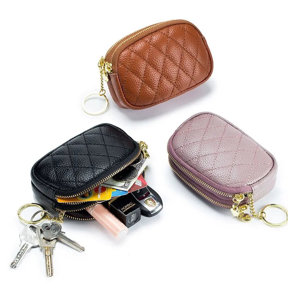 Pu Leather Coin Purse Women Men Large Capacity Wallet Bag Money Key Earbuds Travel Credit Card Holder Double Zipper Storage Bag