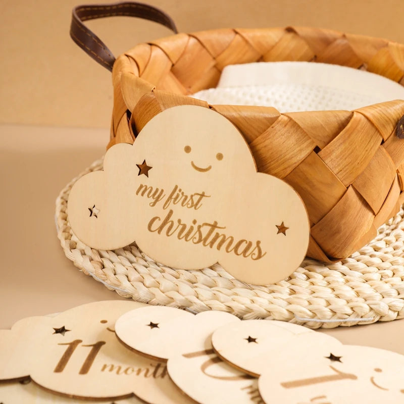 8pc/set Wooden Baby Milestone Card For Newborn Cute Cloud Shape Photography  Props Accessories Month Cards Sticker Newborn Gifts