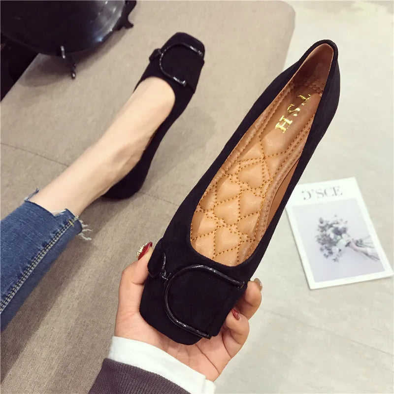 Flat Shoes for Women Spring 2023 New Suede Square Toe Shallow Cut Flat Bottomed Lefu Soft Bean Shoes Ladies big size 44 45 46